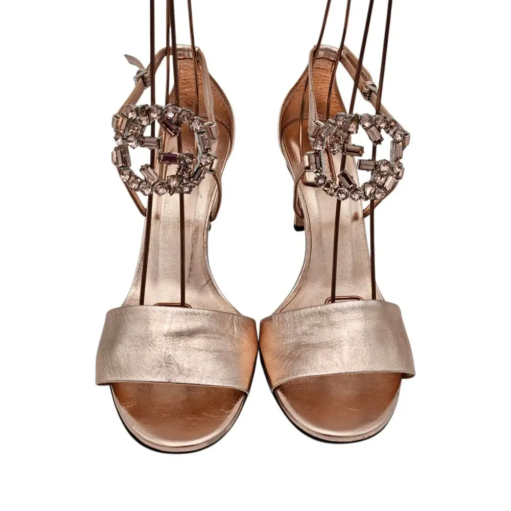 Gucci GG Crystal Stilleto High Heel Sandal Pink Rose Gold Size 38.5 US 8.5 - Picture 4 of 12